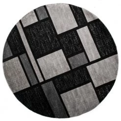 Contemporary Modern Boxes Gray 6 ft. 6 in. Round Area Rug by World Rug Gallery