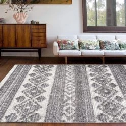 Southwestern Tribal Geometric High-Low Gray 5 ft. x 7 ft. Area Rug by World Rug Gallery -Shaw stor online gray world rug gallery area rugs 4022gray5x7 4f 1000