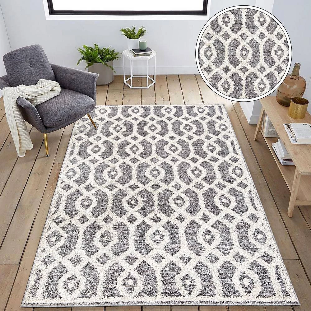 Moroccan Trellis High-Low Gray 5 ft. x 7 ft. Area Rug by World Rug Gallery 4 Moroccan Trellis High-Low Gray 5 ft. x 7 ft. Area Rug by World Rug Gallery - Image 4