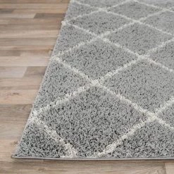Gray 2 ft. x 7 ft. Modern Trellis Cozy Plush Shag Runner Rug by World Rug Gallery -Shaw stor online gray world rug gallery area rugs 481gray2x7 4f 1000