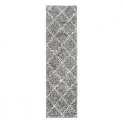 Gray 2 ft. x 7 ft. Modern Trellis Cozy Plush Shag Runner Rug by World Rug Gallery