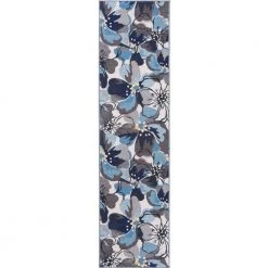 Modern Large Non-Slip (Non-Skid) Gray 24 in. x 120 in. Floral Runner Rug by World Rug Gallery
