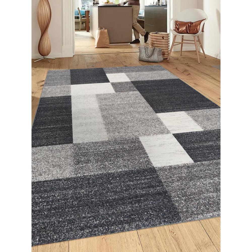 Geometric Boxes Design Non-Slip (Non-Skid) Gray 7 ft. 10 in. x 10 ft. Indoor Area Rug by World Rug Gallery 5 Geometric Boxes Design Non-Slip (Non-Skid) Gray 7 ft. 10 in. x 10 ft. Indoor Area Rug by World Rug Gallery - Image 5