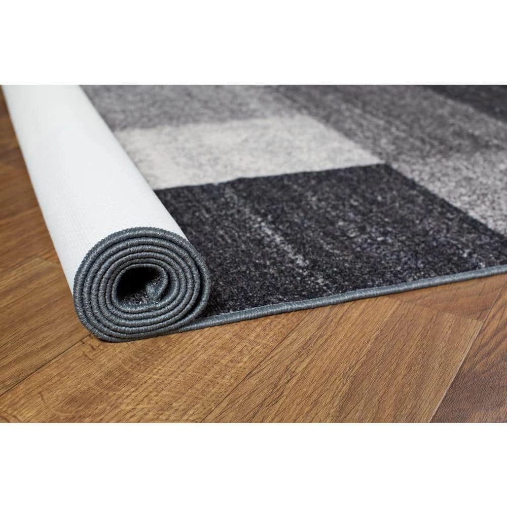 Geometric Boxes Design Non-Slip (Non-Skid) Gray 7 ft. 10 in. x 10 ft. Indoor Area Rug by World Rug Gallery 3 Geometric Boxes Design Non-Slip (Non-Skid) Gray 7 ft. 10 in. x 10 ft. Indoor Area Rug by World Rug Gallery - Image 3
