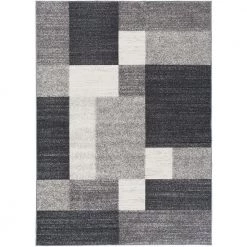 Geometric Boxes Design Non-Slip (Non-Skid) Gray 7 ft. 10 in. x 10 ft. Indoor Area Rug by World Rug Gallery