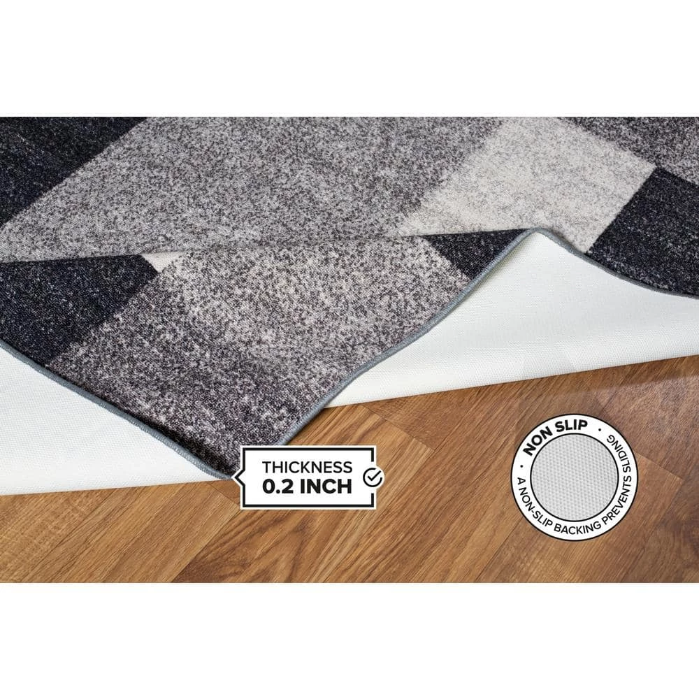 Geometric Boxes Design Non-Slip (Non-Skid) Gray 7 ft. 10 in. x 10 ft. Indoor Area Rug by World Rug Gallery 2 Geometric Boxes Design Non-Slip (Non-Skid) Gray 7 ft. 10 in. x 10 ft. Indoor Area Rug by World Rug Gallery - Image 2