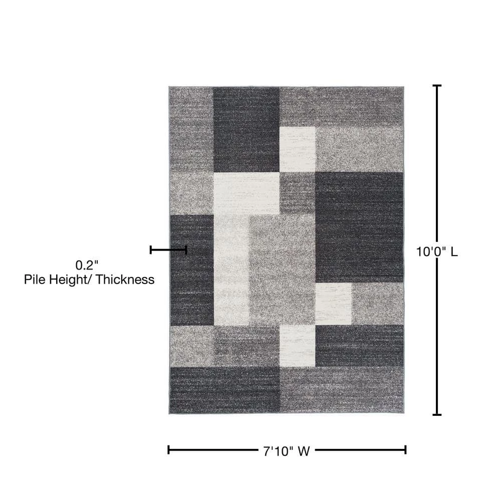 Geometric Boxes Design Non-Slip (Non-Skid) Gray 7 ft. 10 in. x 10 ft. Indoor Area Rug by World Rug Gallery 4 Geometric Boxes Design Non-Slip (Non-Skid) Gray 7 ft. 10 in. x 10 ft. Indoor Area Rug by World Rug Gallery - Image 4