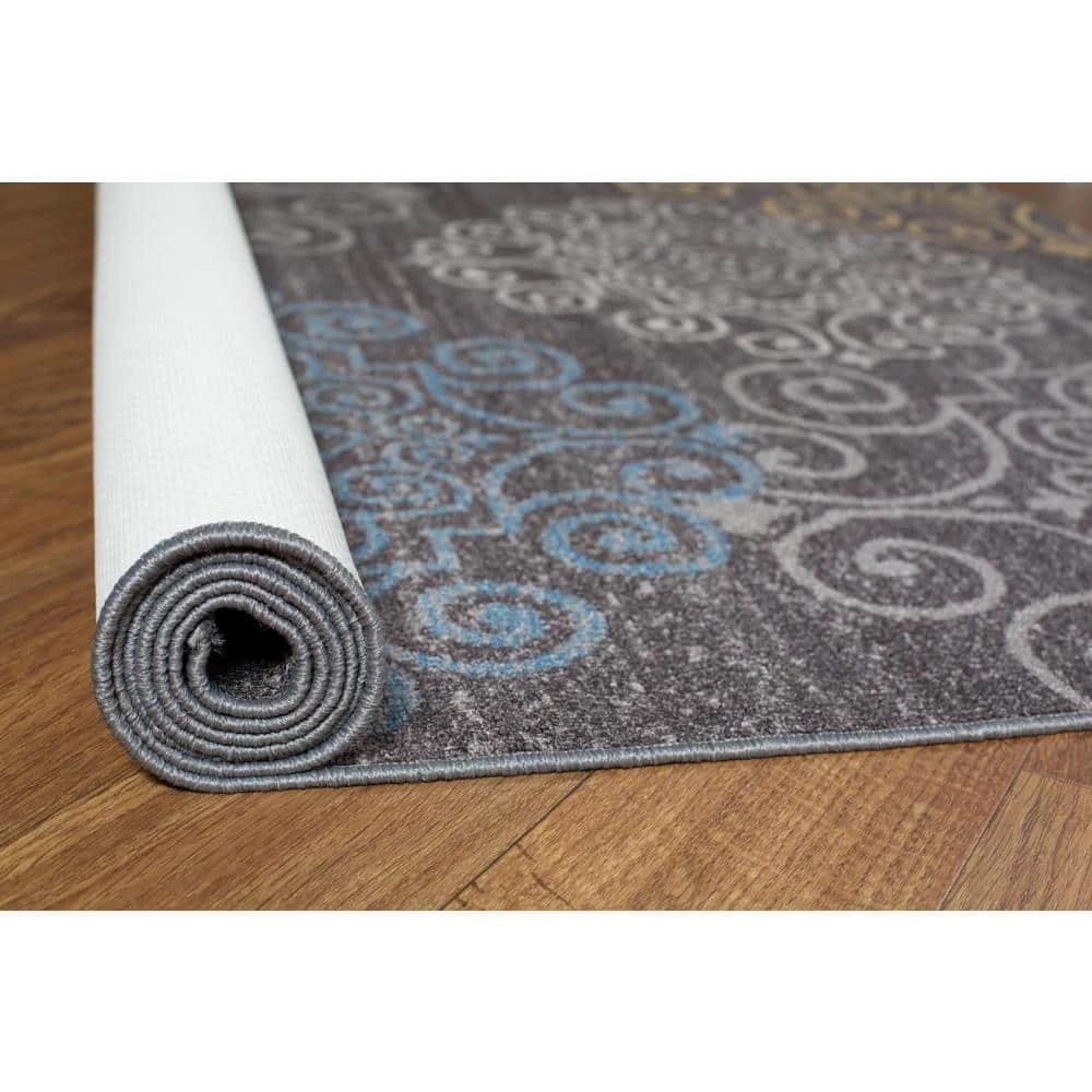 Contemporary Floral Non-Slip (Non-Skid) Gray 5 ft. 3 in. x 7 ft. 3 in. Indoor Area Rug by World Rug Gallery 3 Contemporary Floral Non-Slip (Non-Skid) Gray 5 ft. 3 in. x 7 ft. 3 in. Indoor Area Rug by World Rug Gallery - Image 3