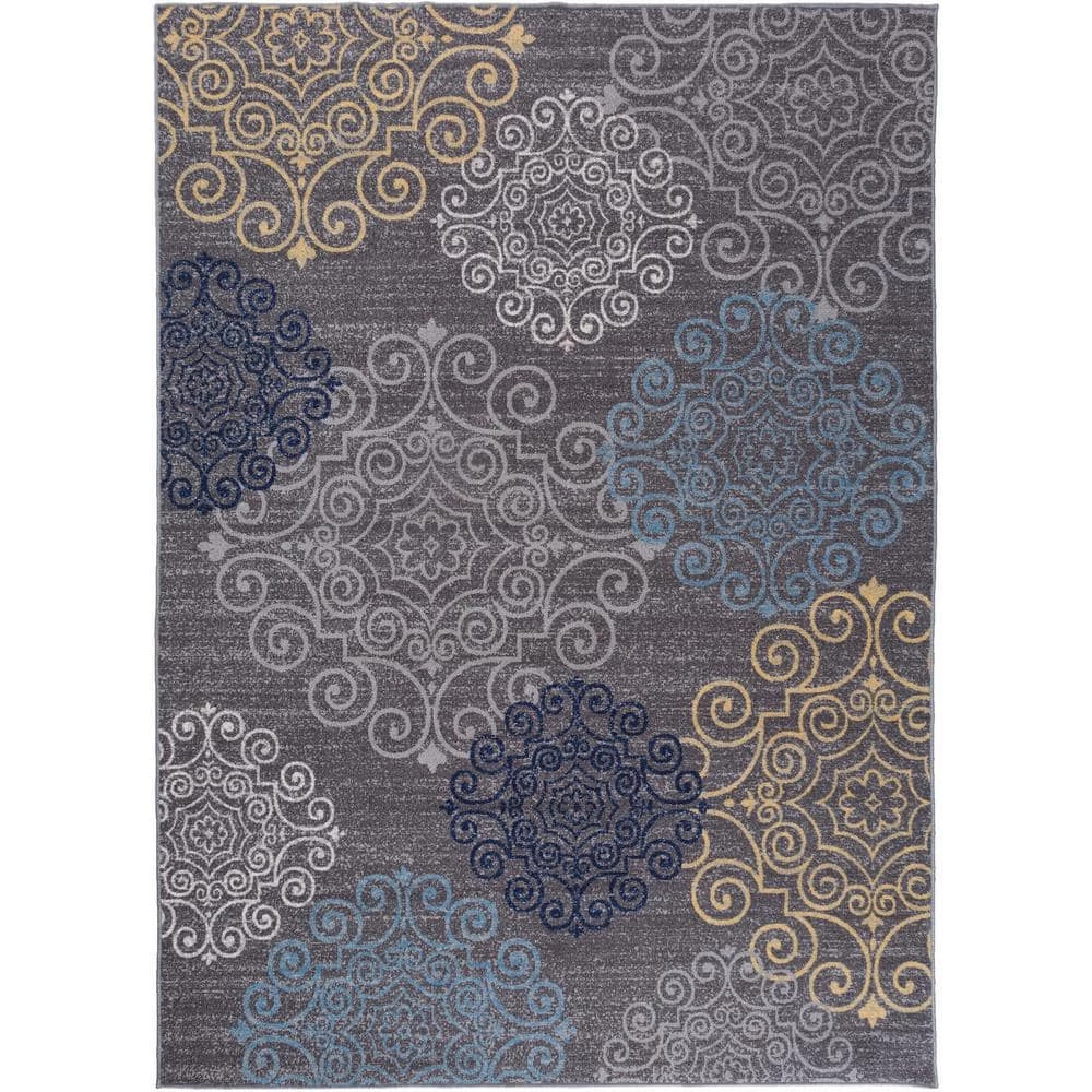 Contemporary Floral Non-Slip (Non-Skid) Gray 5 ft. 3 in. x 7 ft. 3 in. Indoor Area Rug by World Rug Gallery 1 Contemporary Floral Non-Slip (Non-Skid) Gray 5 ft. 3 in. x 7 ft. 3 in. Indoor Area Rug by World Rug Gallery