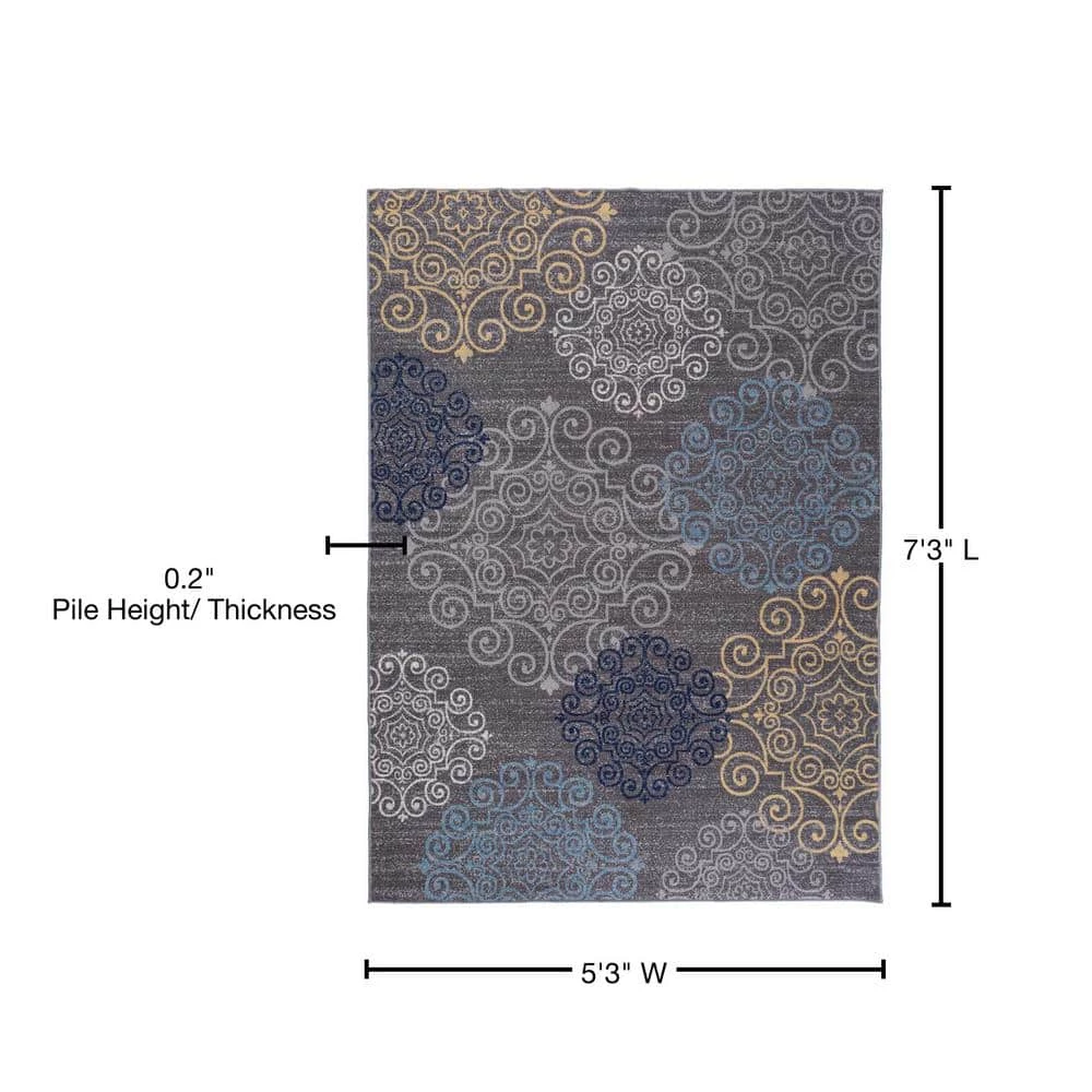 Contemporary Floral Non-Slip (Non-Skid) Gray 5 ft. 3 in. x 7 ft. 3 in. Indoor Area Rug by World Rug Gallery 4 Contemporary Floral Non-Slip (Non-Skid) Gray 5 ft. 3 in. x 7 ft. 3 in. Indoor Area Rug by World Rug Gallery - Image 4