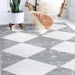 Gray 7 ft. 10 in. x 10 ft. Contemporary Diamond Machine Washable Area Rug by World Rug Gallery -Shaw stor online gray world rug gallery area rugs 7016gray8x10 44 1000