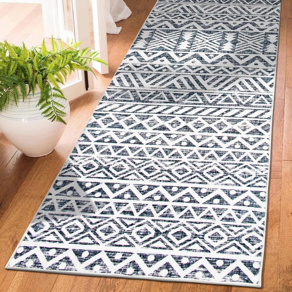 Gray 2 ft. x 7 ft. Contemporary Distressed Geometric Machine Washable Runner Rug by World Rug Gallery 7 Gray 2 ft. x 7 ft. Contemporary Distressed Geometric Machine Washable Runner Rug by World Rug Gallery - Image 7