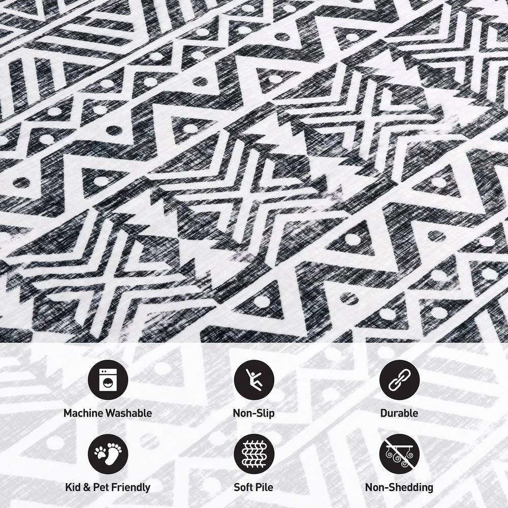 Gray 2 ft. x 7 ft. Contemporary Distressed Geometric Machine Washable Runner Rug by World Rug Gallery 5 Gray 2 ft. x 7 ft. Contemporary Distressed Geometric Machine Washable Runner Rug by World Rug Gallery - Image 5