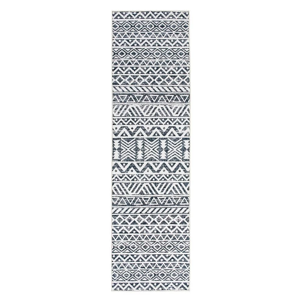 Gray 2 ft. x 7 ft. Contemporary Distressed Geometric Machine Washable Runner Rug by World Rug Gallery 1 Gray 2 ft. x 7 ft. Contemporary Distressed Geometric Machine Washable Runner Rug by World Rug Gallery