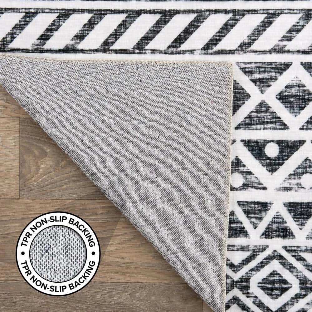 Gray 2 ft. x 7 ft. Contemporary Distressed Geometric Machine Washable Runner Rug by World Rug Gallery 3 Gray 2 ft. x 7 ft. Contemporary Distressed Geometric Machine Washable Runner Rug by World Rug Gallery - Image 3
