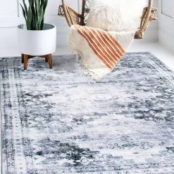 Gray 5 ft. x 7 ft. Distressed Transitional Machine Washable Area Rug by World Rug Gallery -Shaw stor online gray world rug gallery area rugs 7023gray5x7 44 1000