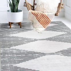 Gray 7 ft. 10 in. x 10 ft. Contemporary Geometric Stripes Machine Washable Area Rug by World Rug Gallery -Shaw stor online gray world rug gallery area rugs 7028gray8x10 44 1000