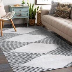 Gray 7 ft. 10 in. x 10 ft. Contemporary Geometric Stripes Machine Washable Area Rug by World Rug Gallery -Shaw stor online gray world rug gallery area rugs 7028gray8x10 c3 1000