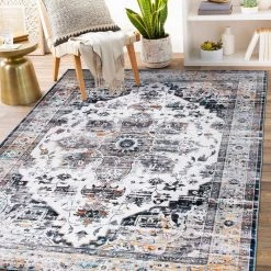 Gray 7 ft. 10 in. x 10 ft. Transitional Medallion Machine Washable Area Rug by World Rug Gallery -Shaw stor online gray world rug gallery area rugs 7029gray8x10 31 1000