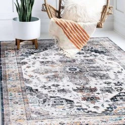 Gray 7 ft. 10 in. x 10 ft. Transitional Medallion Machine Washable Area Rug by World Rug Gallery -Shaw stor online gray world rug gallery area rugs 7029gray8x10 44 1000