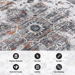 Gray 7 ft. 10 in. x 10 ft. Transitional Medallion Machine Washable Area Rug by World Rug Gallery -Shaw stor online gray world rug gallery area rugs 7029gray8x10 4f 1000