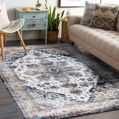 Gray 7 ft. 10 in. x 10 ft. Transitional Medallion Machine Washable Area Rug by World Rug Gallery -Shaw stor online gray world rug gallery area rugs 7029gray8x10 c3 1000