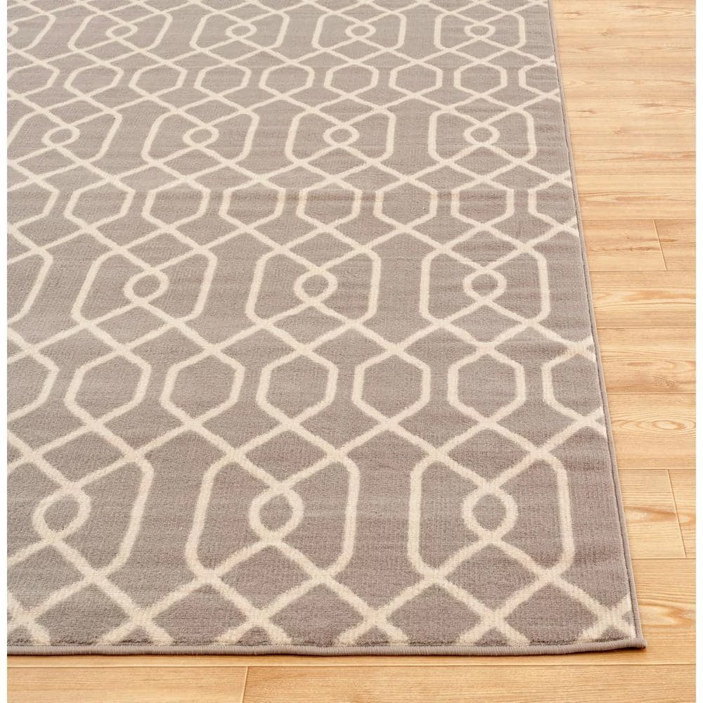 Modern Trellis Pattern Gray 8 ft. x 9 ft. Area Rug by World Rug Gallery 8 Modern Trellis Pattern Gray 8 ft. x 9 ft. Area Rug by World Rug Gallery - Image 8