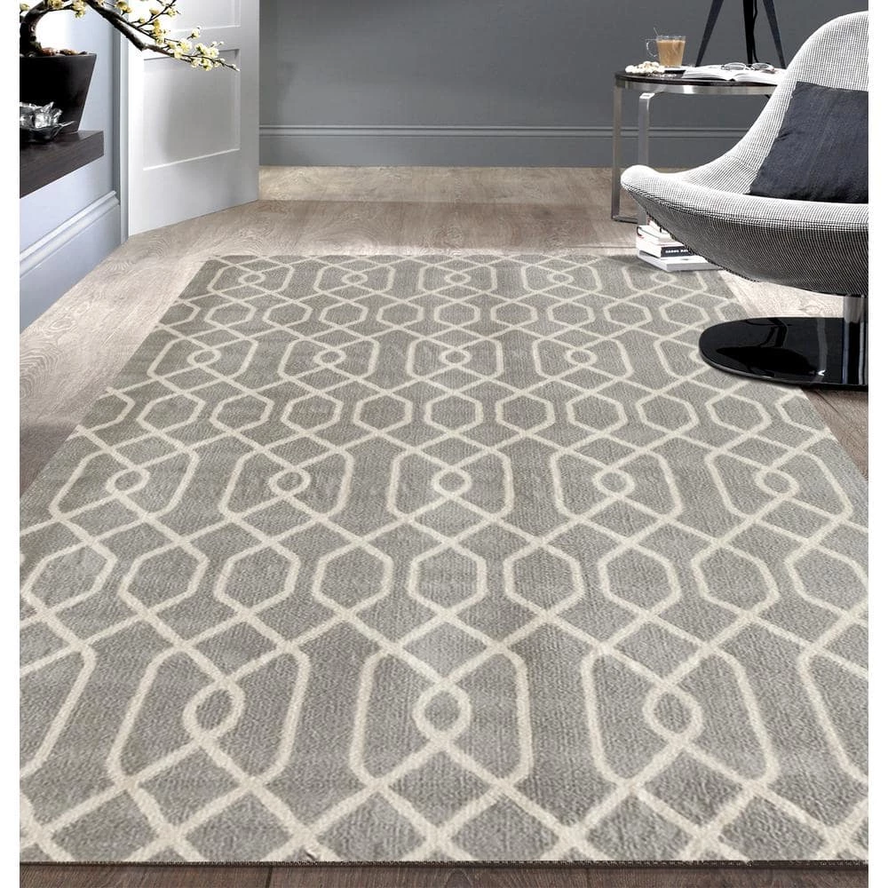 Modern Trellis Pattern Gray 8 ft. x 9 ft. Area Rug by World Rug Gallery 2 Modern Trellis Pattern Gray 8 ft. x 9 ft. Area Rug by World Rug Gallery - Image 2