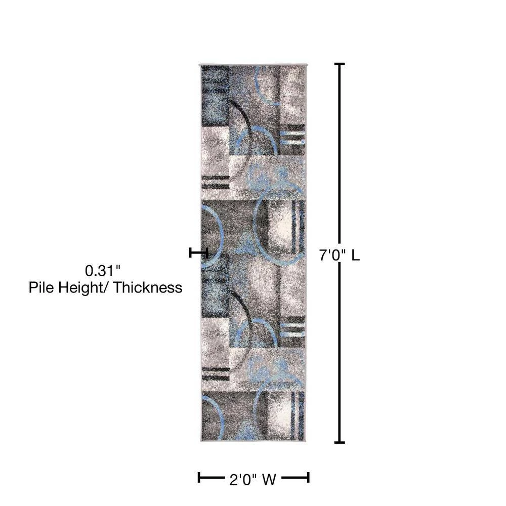 Contemporary Geometric Circles Gray 2 ft. x 7 ft. Indoor Runner Rug by World Rug Gallery 4 Contemporary Geometric Circles Gray 2 ft. x 7 ft. Indoor Runner Rug by World Rug Gallery - Image 4