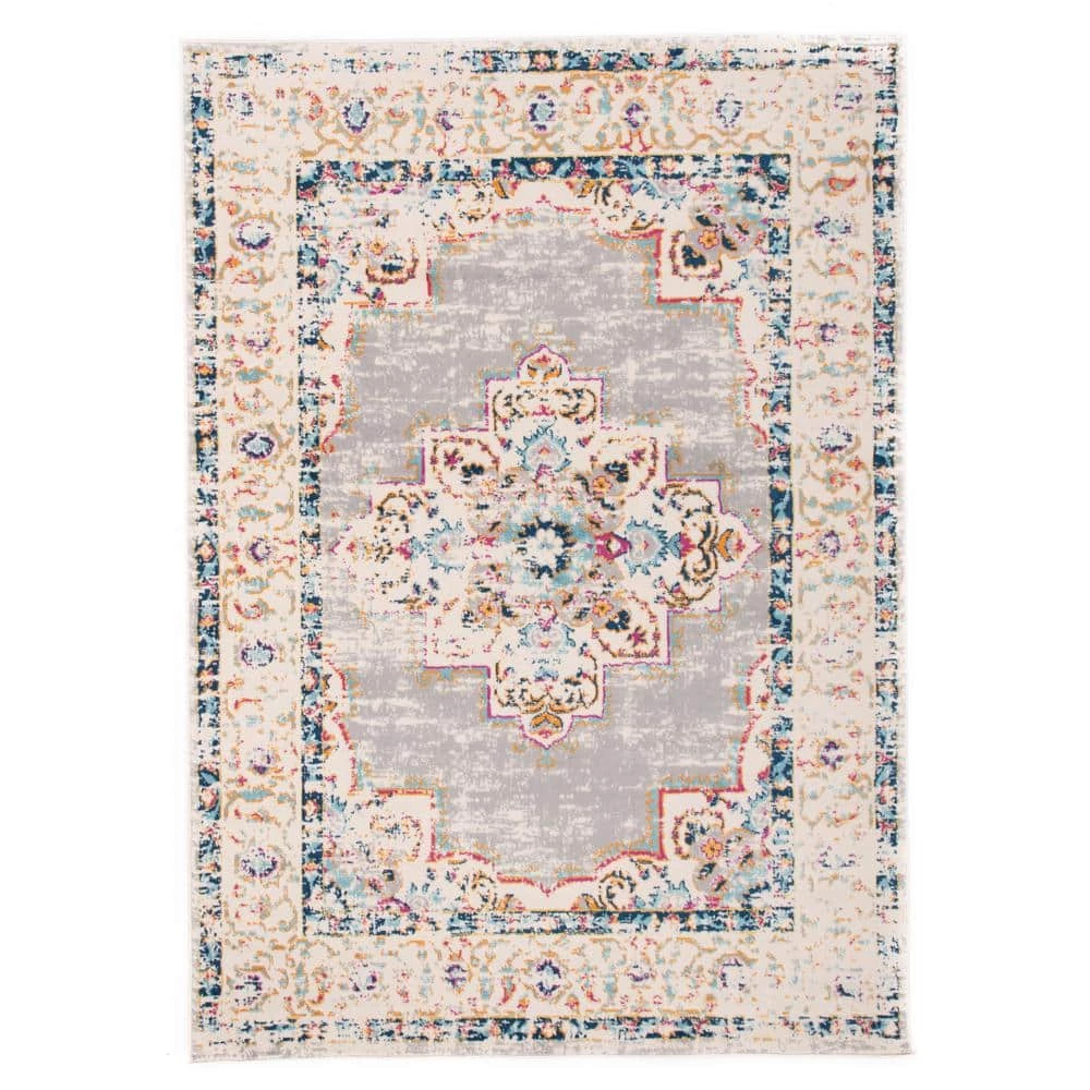 Bohemian Medallion Distressed Design Area Rug 7'10" x 10' Gray by World Rug Gallery 1 Bohemian Medallion Distressed Design Area Rug 7'10" x 10' Gray by World Rug Gallery