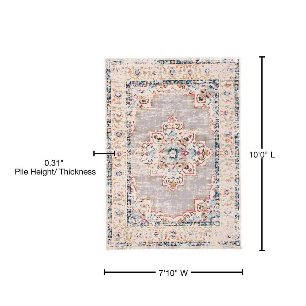 Bohemian Medallion Distressed Design Area Rug 7'10" x 10' Gray by World Rug Gallery 5 Bohemian Medallion Distressed Design Area Rug 7'10" x 10' Gray by World Rug Gallery - Image 5