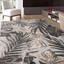 Gray 7 ft. 10 in. x 10 ft. Floral Leaves Indoor/Outdoor Area Rug by World Rug Gallery -Shaw stor online gray world rug gallery outdoor rugs 8012gray8x10 1f 1000