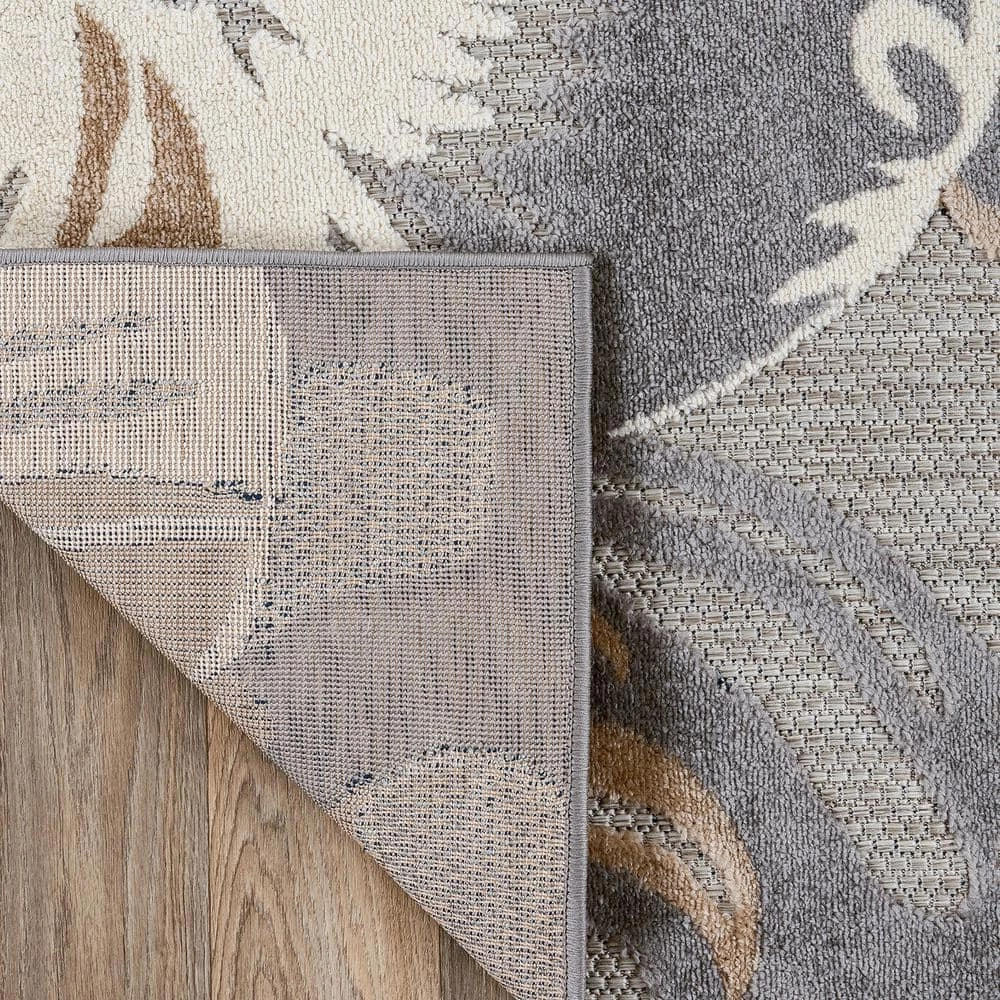 Modern Gray 7 ft. 10 in. x 10 ft. Large Floral Flowers Indoor/Outdoor Area Rug by World Rug Gallery 3 Modern Gray 7 ft. 10 in. x 10 ft. Large Floral Flowers Indoor/Outdoor Area Rug by World Rug Gallery - Image 3