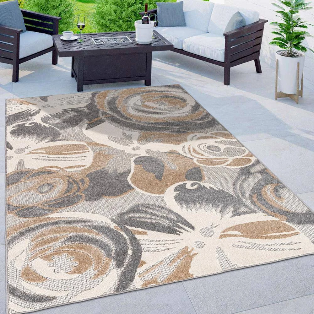 Modern Gray 7 ft. 10 in. x 10 ft. Large Floral Flowers Indoor/Outdoor Area Rug by World Rug Gallery 4 Modern Gray 7 ft. 10 in. x 10 ft. Large Floral Flowers Indoor/Outdoor Area Rug by World Rug Gallery - Image 4