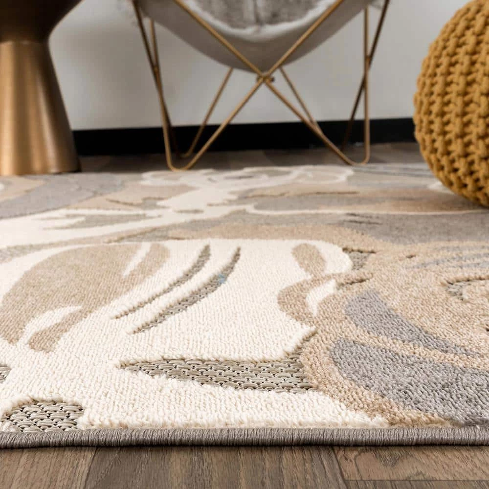 Modern Gray 7 ft. 10 in. x 10 ft. Large Floral Flowers Indoor/Outdoor Area Rug by World Rug Gallery 2 Modern Gray 7 ft. 10 in. x 10 ft. Large Floral Flowers Indoor/Outdoor Area Rug by World Rug Gallery - Image 2