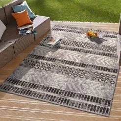 Gray 7 ft. 10 in. x 10 ft. Distressed Geometric Indoor/Outdoor Area Rug by World Rug Gallery -Shaw stor online gray world rug gallery outdoor rugs 8019gray8x10 31 1000