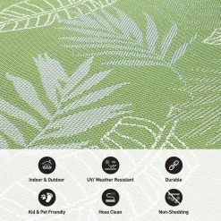 Green 5 ft. x 7 ft. Contemporary Floral Leaves Flatweave Waterproof Backyard Indoor/Outdoor Area Rug by World Rug Gallery -Shaw stor online green world rug gallery outdoor rugs 5002green5x7 4f 1000