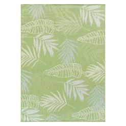 Green 5 ft. x 7 ft. Contemporary Floral Leaves Flatweave Waterproof Backyard Indoor/Outdoor Area Rug by World Rug Gallery