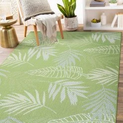 Green 5 ft. x 7 ft. Contemporary Floral Leaves Flatweave Waterproof Backyard Indoor/Outdoor Area Rug by World Rug Gallery -Shaw stor online green world rug gallery outdoor rugs 5002green5x7 76 1000
