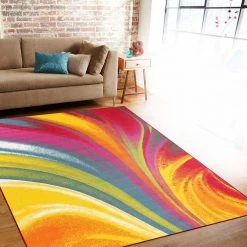 Contemporary Waves Non-Slip (Non-Skid) Multi 7 ft. 10 in. x 10 ft. Indoor Area Rug by World Rug Gallery -Shaw stor online multi world rug gallery area rugs 501multi8x10 31 1000