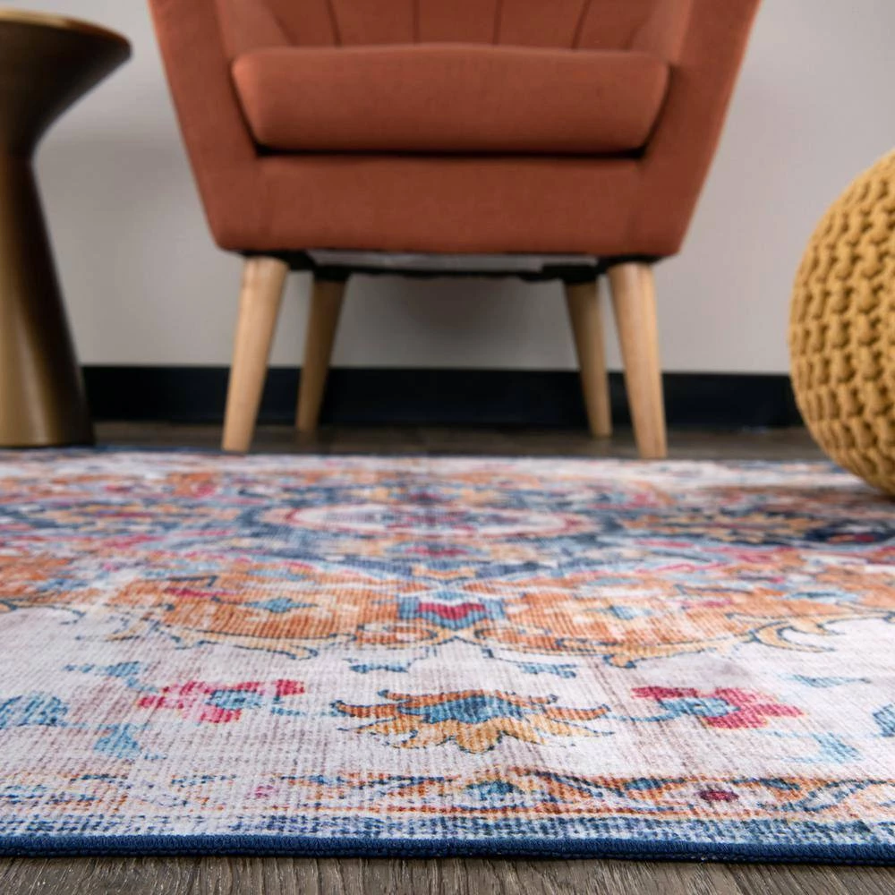 Multi 5 ft. x 7 ft. Bohemian Distressed Machine Washable Area Rug by World Rug Gallery 2 Multi 5 ft. x 7 ft. Bohemian Distressed Machine Washable Area Rug by World Rug Gallery - Image 2