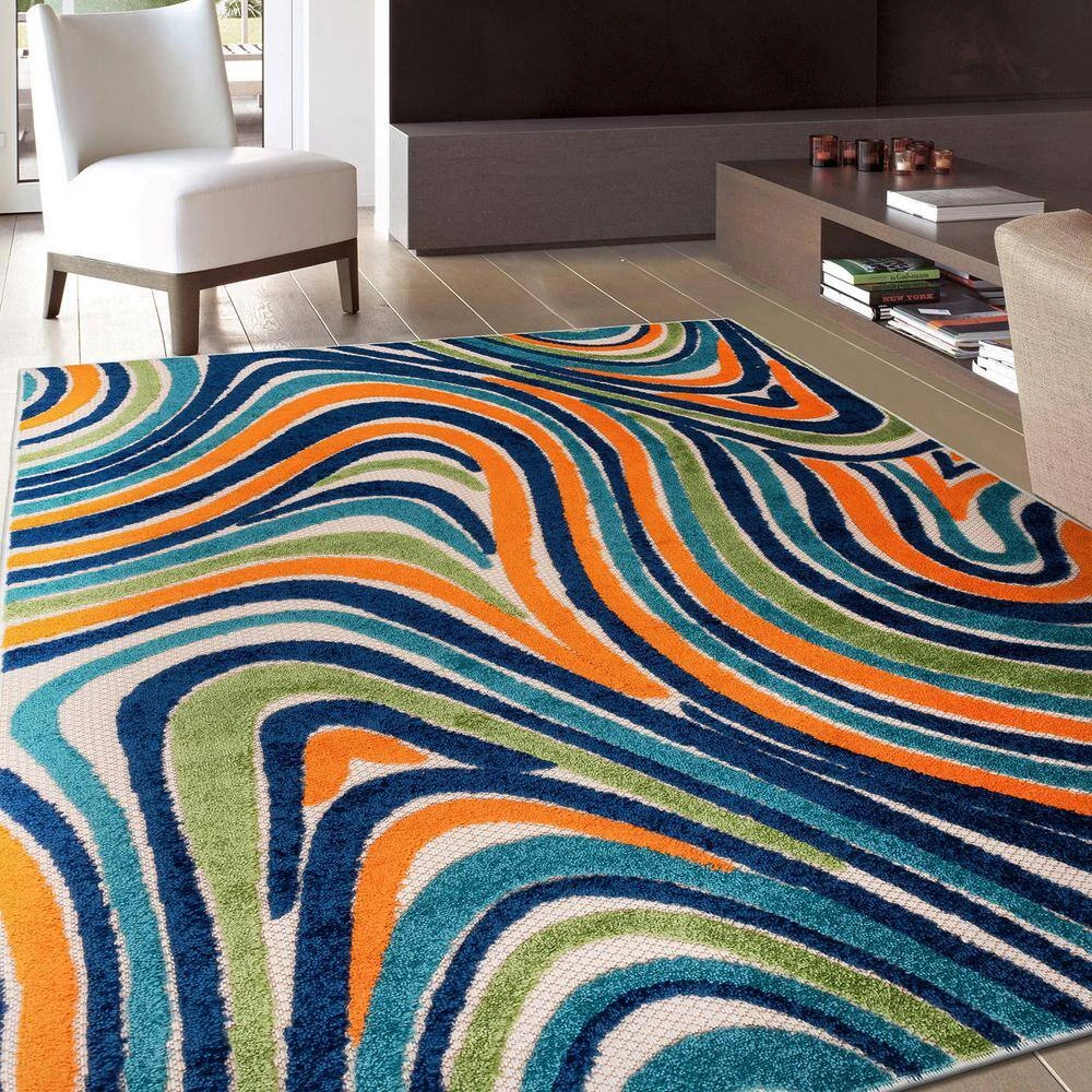 Modern Waves Multi 5 ft. x 7 ft. Indoor/Outdoor Area Rug by World Rug Gallery 6 Modern Waves Multi 5 ft. x 7 ft. Indoor/Outdoor Area Rug by World Rug Gallery - Image 6