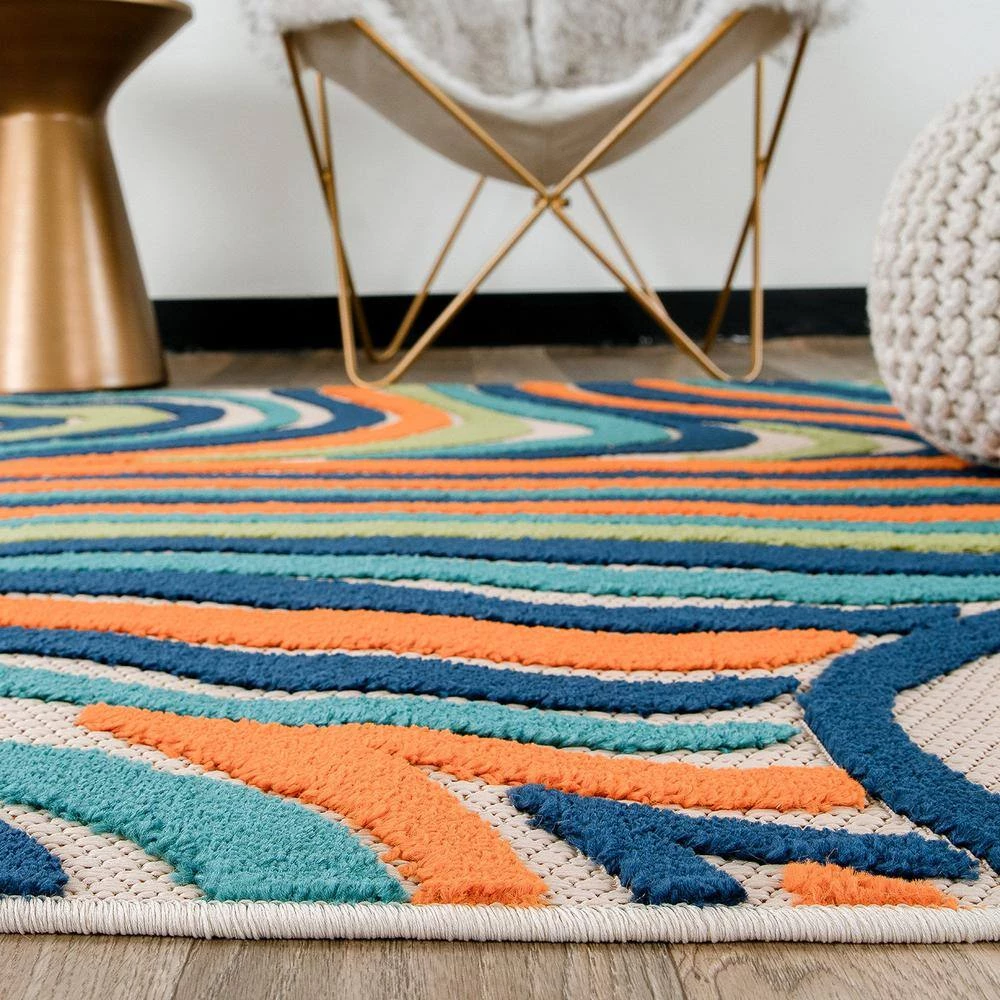 Modern Waves Multi 5 ft. x 7 ft. Indoor/Outdoor Area Rug by World Rug Gallery 2 Modern Waves Multi 5 ft. x 7 ft. Indoor/Outdoor Area Rug by World Rug Gallery - Image 2