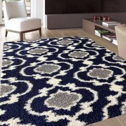 Moroccan Trellis Cozy Shag Navy 7 ft. 10 in. x 10 ft. Indoor Area Rug by World Rug Gallery -Shaw stor online navy world rug gallery area rugs 2525navy8x10 31 1000