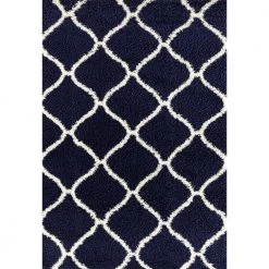 Moroccan Modern Geometric Shag Navy 7 ft. 10 in. x 10 ft. Indoor Area Rug by World Rug Gallery