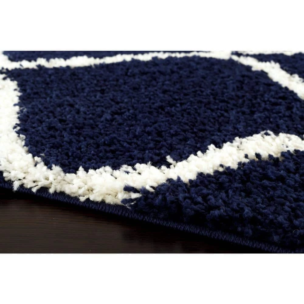 Moroccan Modern Geometric Shag Navy 7 ft. 10 in. x 10 ft. Indoor Area Rug by World Rug Gallery 3 Moroccan Modern Geometric Shag Navy 7 ft. 10 in. x 10 ft. Indoor Area Rug by World Rug Gallery - Image 3