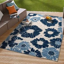 Palermo Navy 7 ft. 10 in. x 10 ft. Modern Floral Flowers Indoor/Outdoor Area Rug by World Rug Gallery -Shaw stor online navy world rug gallery outdoor rugs 8016navy8x10 31 1000