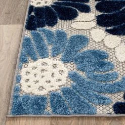 Palermo Navy 7 ft. 10 in. x 10 ft. Modern Floral Flowers Indoor/Outdoor Area Rug by World Rug Gallery -Shaw stor online navy world rug gallery outdoor rugs 8016navy8x10 fa 1000