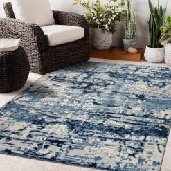 Navy 7 ft. 10 in. x 10 ft. Contemporary Distressed Abstract Indoor/Outdoor Area Rug by World Rug Gallery -Shaw stor online navy world rug gallery outdoor rugs 8027navy8x10 4f 1000