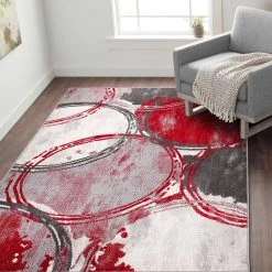 Red 5 ft. x 7 ft. Contemporary Modern Circles Area Rug by World Rug Gallery -Shaw stor online red world rug gallery area rugs 2064red5x7 1f 1000